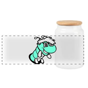 nerd caterpillar looks hole geek worm horn-rimmed glasses smart - Panoramic Cookie Jar with Wooden Lid - white - Front