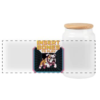 Rétro Bulldog Gamer Insert Bones - Boîte à biscuits avec couvercle en bois - blanc - Devant