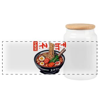 Vivid Ramen Bowl Illustration - Panoramic Cookie Jar with Wooden Lid - white - Front