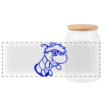 nerd caterpillar looks hole geek worm horn-rimmed glasses smart - Panoramic Cookie Jar with Wooden Lid - white - Front