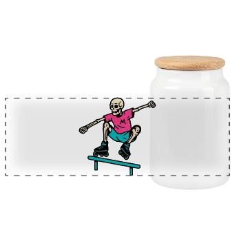 Neon Skelett grindet auf Inline-Skates - Panorama Keksdose mit Holzdeckel - Weiß - Vorne