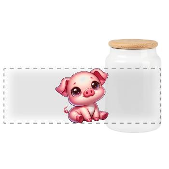 Cute Piglet Cartoon Farm Kawaii Agriculture - Panoramic Cookie Jar with Wooden Lid - white - Front
