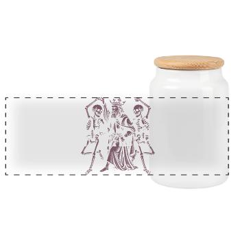   Regal Skeleton King T-Shirt Design - Panoramic Cookie Jar with Wooden Lid - white - Front