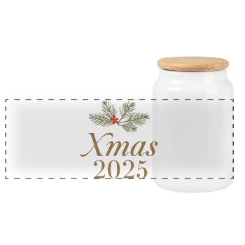 Noël d’or 2025 – Conception de gui - Boîte à biscuits avec couvercle en bois - blanc - Devant
