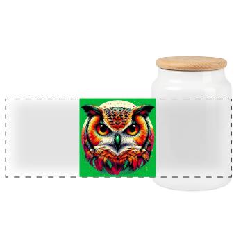 owl - Panoramic Cookie Jar with Wooden Lid - white - Front