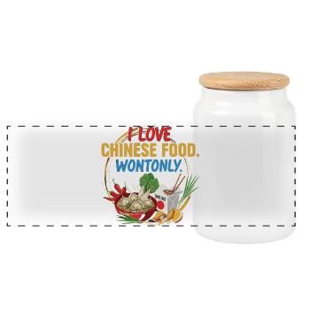 Chinesisches Essen Liebe Wont Only T-Shirt - Panorama Keksdose mit Holzdeckel - Weiß - Vorne