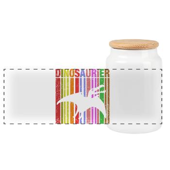 Colorful Dinosaur Lettering - Panoramic Cookie Jar with Wooden Lid - white - Front