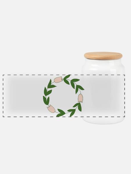 Eleganter Blumenkranz mit zarten Blüten - Panorama Keksdose mit Holzdeckel - Weiß