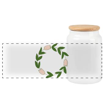 Elegant botanical floral circle motif - Panoramic Cookie Jar with Wooden Lid - white - Front