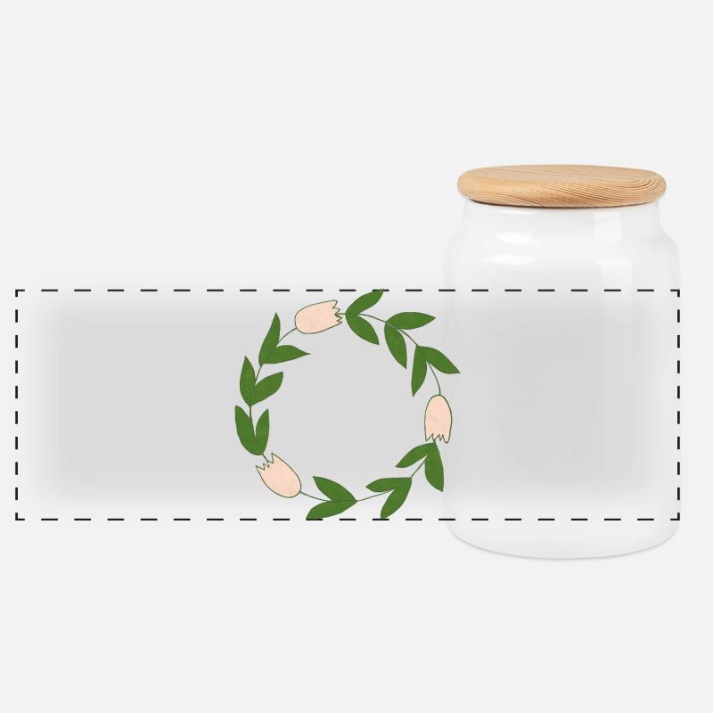 Elegante botanische Blumenkreismotiv - Panorama Keksdose mit Holzdeckel - Weiß