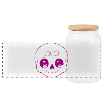 Playful cute skull with bow - Panoramic Cookie Jar with Wooden Lid - white - Front