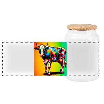 cow - Panoramic Cookie Jar with Wooden Lid - white - Front
