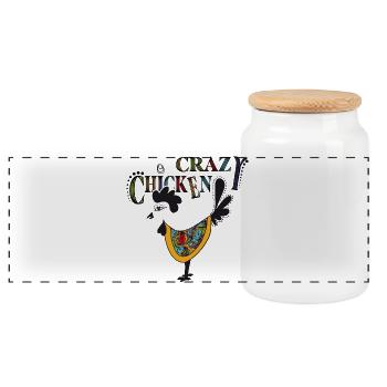 Colorful Chicken with Psychedelic - Crazy Chicken - Panoramic Cookie Jar with Wooden Lid - white - Front