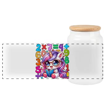 Conception d'apprentissage mathématique de licorne fantaisiste du jour des nombres - Boîte à biscuits avec couvercle en bois - blanc - Devant