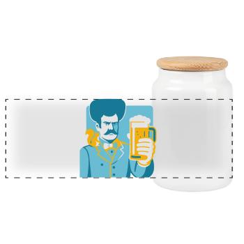 Retro hero with beer glass motif - Panoramic Cookie Jar with Wooden Lid - white - Front
