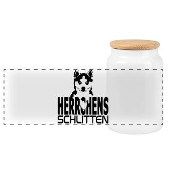 Illustration de chien husky - Siège de maître - Boîte à biscuits avec couvercle en bois - blanc - Devant