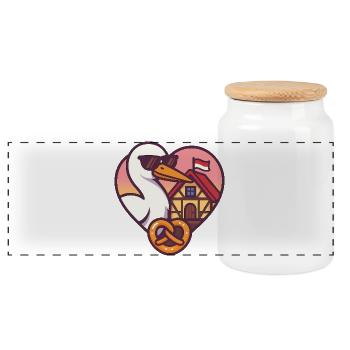 Alsace Stork Heart & Pretzel – Alsatian Pride - Panoramic Cookie Jar with Wooden Lid - white - Front