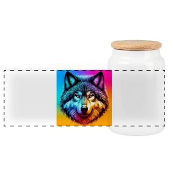 Loup - Boîte à biscuits avec couvercle en bois - blanc - Devant