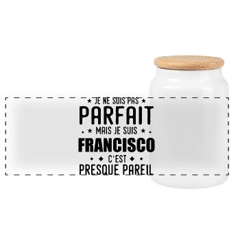 Francisco : authentique, imparfait, top, fier - Boîte à biscuits avec couvercle en bois - blanc - Devant