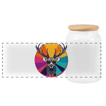 Casual deer with sunglasses - Panoramic Cookie Jar with Wooden Lid - white - Front