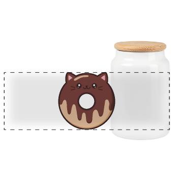 Donut chat mignon - Boîte à biscuits avec couvercle en bois - blanc - Devant