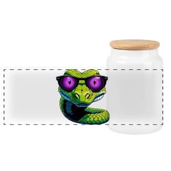 Serpent avec des lunettes de soleil violettes - Boîte à biscuits avec couvercle en bois - blanc - Devant