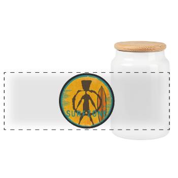 Surfer Art Silhouette with Surfboard - Panoramic Cookie Jar with Wooden Lid - white - Front