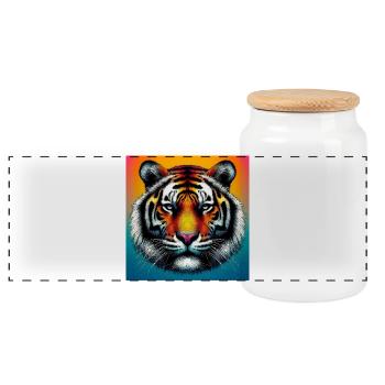tiger - Panoramic Cookie Jar with Wooden Lid - white - Front