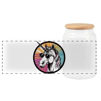  Einhorn mit Sonnenbrille - Panorama Keksdose mit Holzdeckel - Weiß - Vorne