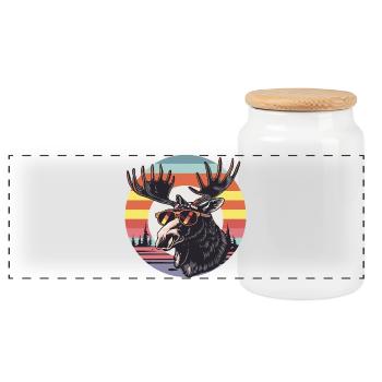 Retro moose with sunglasses - Panoramic Cookie Jar with Wooden Lid - white - Front