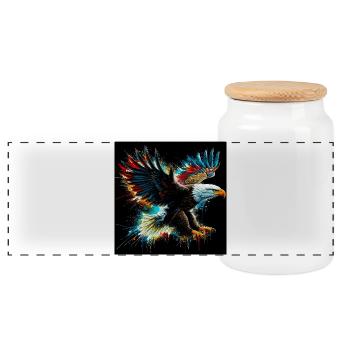 eagle - Panoramic Cookie Jar with Wooden Lid - white - Front