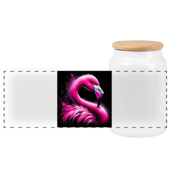flamingo - Panoramic Cookie Jar with Wooden Lid - white - Front