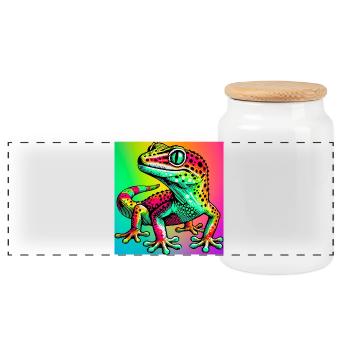 Gecko - Panoramic Cookie Jar with Wooden Lid - white - Front