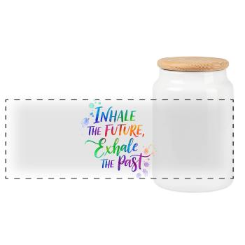 Inspirational Rainbow Calligraphy Design - Panoramic Cookie Jar with Wooden Lid - white - Front