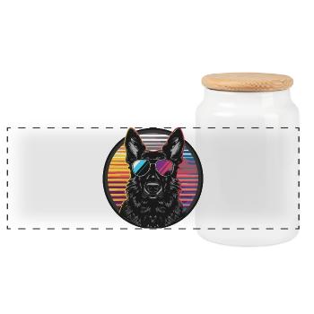 Cooler Hund mit Sonnenbrille - Panorama Keksdose mit Holzdeckel - Weiß - Vorne