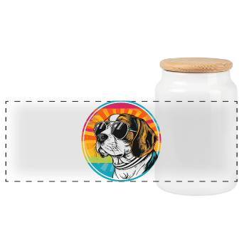 Summer dog with sunglasses - Panoramic Cookie Jar with Wooden Lid - white - Front