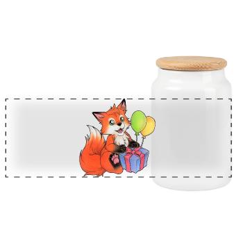 Niedlicher Fuchs zum Geburtstag Hand gemalt - Panorama Keksdose mit Holzdeckel - Weiß - Vorne