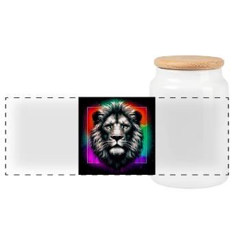 lion - Panoramic Cookie Jar with Wooden Lid - white - Front