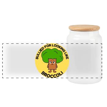 Funny Broccoli Comic Bullying Tree Bullying - Panoramic Cookie Jar with Wooden Lid - white - Front