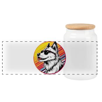 Casual husky with sunglasses - Panoramic Cookie Jar with Wooden Lid - white - Front