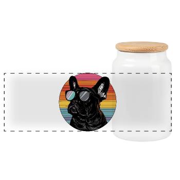 Stylischer French Bulldog mit Sonnenbrille - Panorama Keksdose mit Holzdeckel - Weiß - Vorne