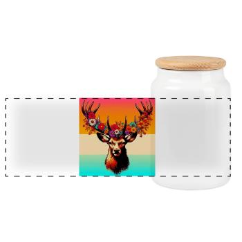 Deer - Panoramic Cookie Jar with Wooden Lid - white - Front