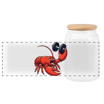 Funny Lobster Fitness Dumbbell Workout Cartoon - Panoramic Cookie Jar with Wooden Lid - white - Front
