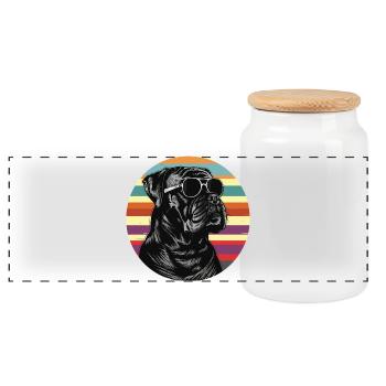Cool Dog with Sunglasses - Panoramic Cookie Jar with Wooden Lid - white - Front