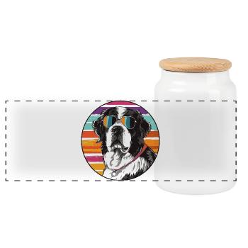Chien cool avec des lunettes de soleil - Boîte à biscuits avec couvercle en bois - blanc - Devant