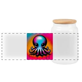 Octopus - Panoramic Cookie Jar with Wooden Lid - white - Front