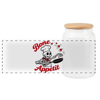 Skull Chef T-Shirt Design - Panoramic Cookie Jar with Wooden Lid - white - Front