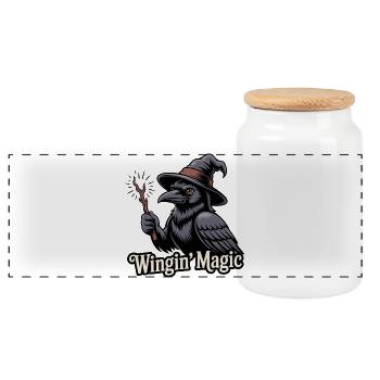 Corbeau magique ailé - Boîte à biscuits avec couvercle en bois - blanc - Devant
