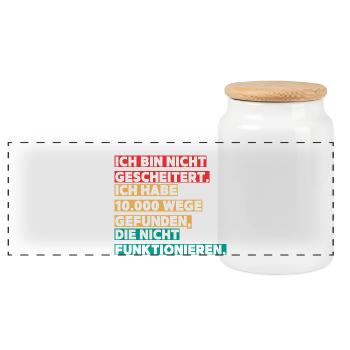 Motivational Saying Design in Color Blocking - Panoramic Cookie Jar with Wooden Lid - white - Front