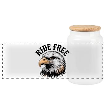 Eagle Head Ride Free Emblem - Panoramic Cookie Jar with Wooden Lid - white - Front
